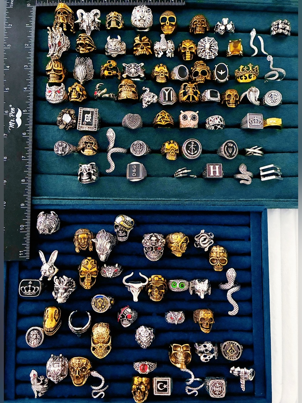 100pcs Mens Gothic Biker Rings Lot Skull Gothic Snake Lion Masonic Ring